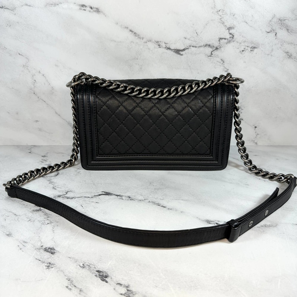 ❌❌ Chanel Boy Bag Metal Old Medium Classic Quilted Black Flap CC Leboy Calfskin - Picture 9 of 16